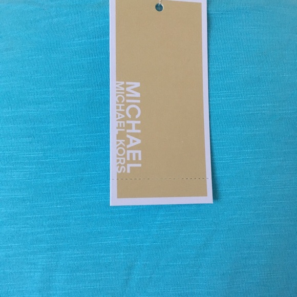Turquoise top Michael Kors knit top short sleeve relaxed fit round neck - Picture 8 of 9